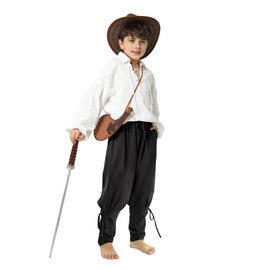Boys Kids Medieval Ankle Pants Renaissance Viking Pirate Costume Lace Up Tapered Banded Gothic Trousers