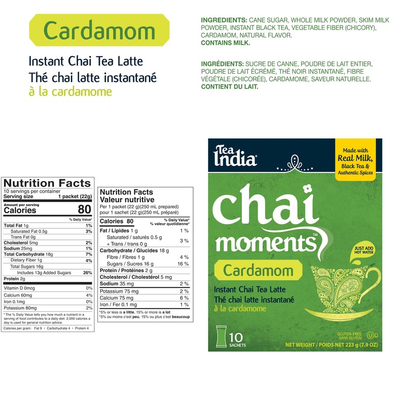Tea India Chai Moments Cardamom Chai Tea Instant Latte Mix