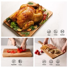 YUSOTAN Teak Wood Cutting Board Set of 3 for Kitchen, Thick Chopping Board, Large Wooden Cutting Board Set, Wooden Trays for Turkeys, Meat, Fruit and Cheese