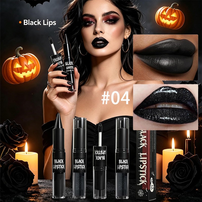 2-in-1 Black Liquid Lipstick & Lip Liner Pencil Kit for