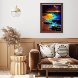 Lxmsja Beach Diamond Painting Kits for Adults, DIY 5D Full Drill Moonlight Diamond Art Kits for Beginners, Peinture Diamant Arts and Crafts for Adults, Home Wall Decor 12x16 inch