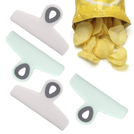COOK WITH COLOR Bag Clips- 4 Large Heavy Duty Chip Clips for Food Storage with Air Tight Seal Grip for Snack Bags and Food Bags, Jumbo Food Clips (Mint & Grey)