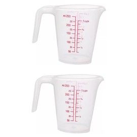 Plastic Measuring Cup 2Pcs 250/500ML Measuring Mug 8/16oz with Handle Graduated Pitcher for Baking Flour Oil Powder Cooking Kitchen Measure Container (250ML)