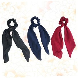 Healeved 3pcs Satin Bowknot Hair Ties Elastic Ponytail Holders for Women Solid Colors Navy Blue Red Black Durable Hair Ropes for Thin Styling
