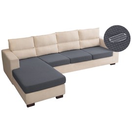 TOPYUMH Water Repellent L Shaped Couch Covers 4 Pieces Sofa Seat Cushion Slipcovers, Stretch Separete Chaise Lounge Cover for Sectional Couch for Kids, Pets (3 Seater+Chaise, Grey)