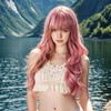 Long Pink Wigs for Women with Fringe, 65cm Curly Hair