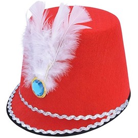 Toy Soldier Boy Fancy Dress Marching Band Majorette Red Hat with White Feather