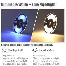Obeaming Campervan Interior LED Ceiling Puck Light, 12V Dimmable 75mm Acrylic Disk Light with Blue Nightlight, 12 Volt for Van Boat Motorhome Truck Car Caravan Interior Lighting(4 Pack,3000K)