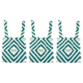 M&S Marks & Spencer Fold Away Foldable Anti-Bacterial Shopping Tote Bags with Pouches, 34.5x34.5cm Approx. - Set of 3
