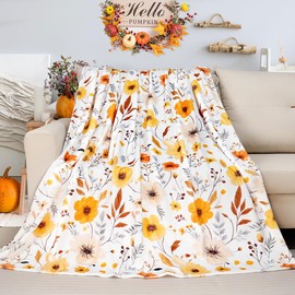 Tupmnbry Fall Throw Blanket Wildflowers Floral Blanket Super Soft Flannel Fleece Blankets Lightweight Fluffy Plush Bed Blanket for Bedding Sofa and Travel 60"X80"
