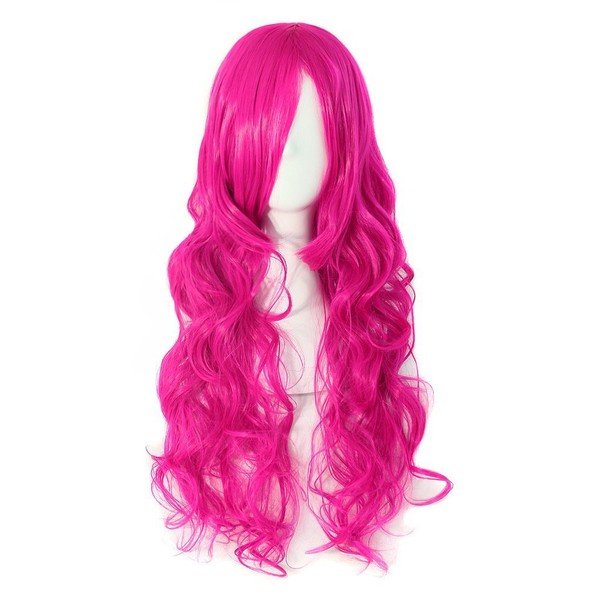 MapofBeauty 70cm Long Pink Wavy Cosplay Party Curly Wig (Rose Red)