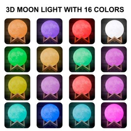 AGM Moon Lamp, Dimmable LED Moon Light 3D Printing 16 Colors Remote & Touch Control 15cm Night Mood Light with Wooden Holder for Children's Room Bedroom Cafe Bar Dining Room
