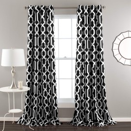 Lush Decor Edward Trellis Curtains Light Filtering Window Panel Set for Living, Dining, Bedroom (Pair), Black, 52"W x 84"L