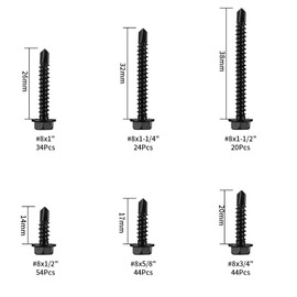 220 Pcs. Hex Head Self-Drilling Screws Set, M4.2 Self-Tapping Stainless Steel Screws with Washers, Metal Drilling Screws, Sheet Metal Screws, Body Screws for Metal