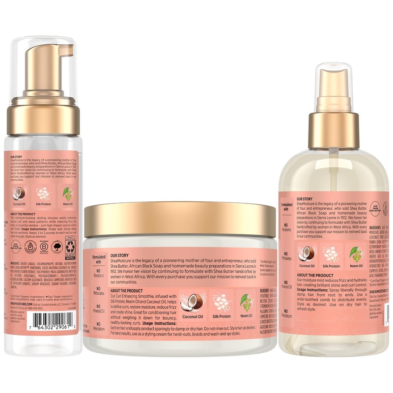 SheaMoisture Curl Care Bundle, Coconut & Hibiscus, Curl Enhancing Smoothie,