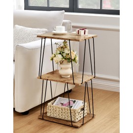 KJGKK Tall Side Table, Small End Table, 29 inch High Entryway Table, Bedside Table for Living Room, Bedroom and Office, Greige & Black