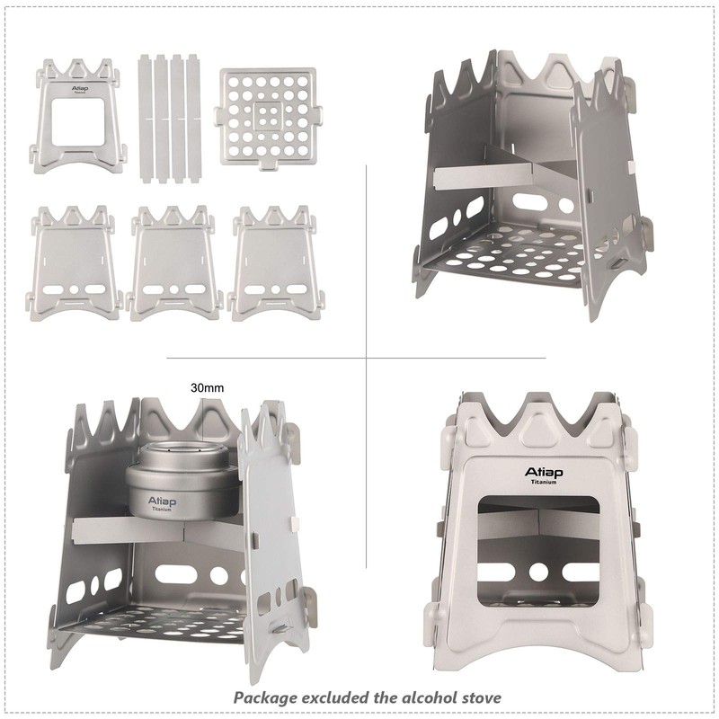 ATiAP Ultralight Titanium Wood Burning Stove Outdoor Camping Multi-Fuels Alcohol