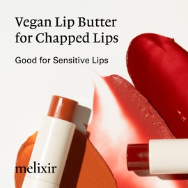 Melixir Vegan Lip Butter #06 Lust Red (Tinted) (+11 more colors), Bee Free, Petrolatum Free, Deep Nourishing Plant-Based Vegan Lip Balm for Dry, Cracked and Chapped Lips