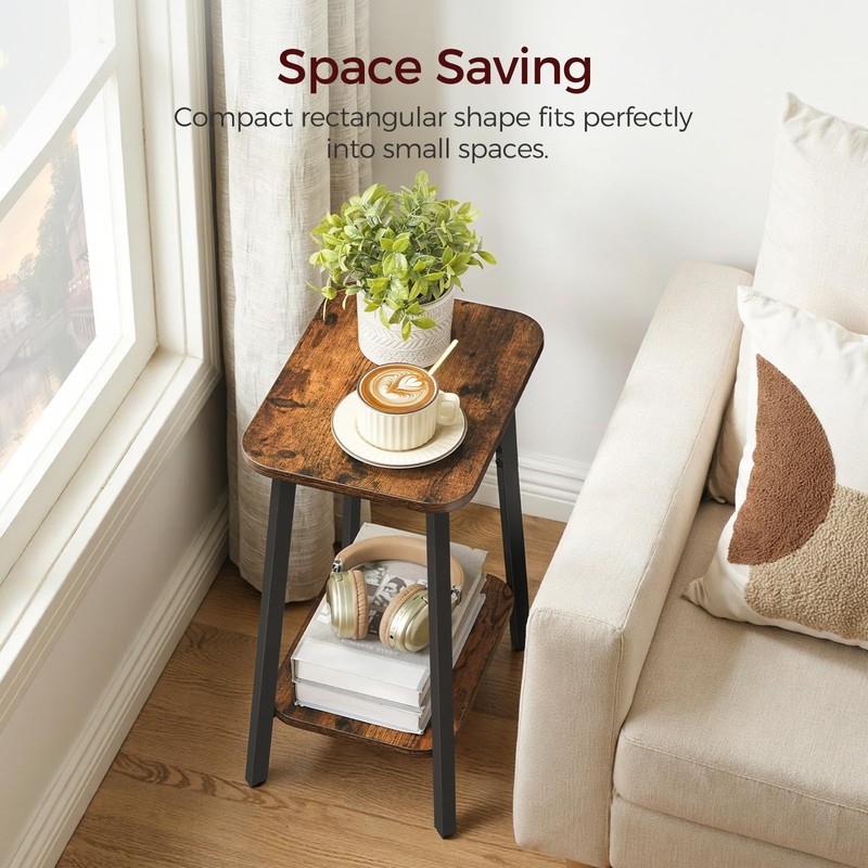 MAHANCRIS Side Table, Small Rectangular End Table with Storage Shelf,