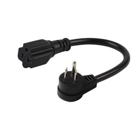 Right Angle 15 Amp to 20 Amp Plug Adapter Cable UL Listed 14AWG (1Foot) NEMA 5-15P to 5-15/20R (Comb 20Amp T Blade) 15 Amp Household Plug to 20 Amp T-Blade AC Power Cable