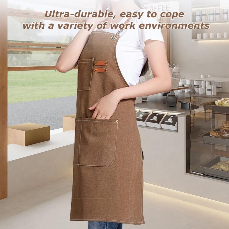 Kitchen Thicken Canvas Apron with Adjustable Straps and Large Pockets,