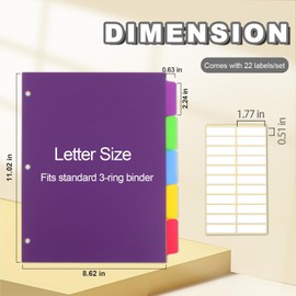 3 Sets Colorful Binder Dividers with Tabs,Plastic Index with 5 Tabs,Big Tab Dividers for 3 Ring Binder
