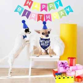 NITAIUN 3-Piece Dog Birthday Bandana Set, Dog Birthday Hat, Dog Birthday Ties, Dog Neckerchief, Bandana, Dog Accessory Set, Dog Birthday Party for Puppies, Cats, Pets, Blue