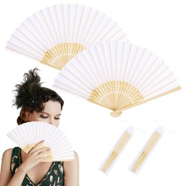 Pack of 2 Hand Fans, Foldable, Small Hand Fan, Sauna Fan, White, Folding Fecher, Women, Wedding Fan, Chinese Handheld Folding Fan, for Summer Cooling, Wedding Favor, Performance and Decoration etc