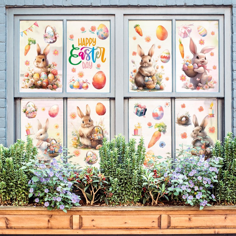 Easter Window Clings for Easter Bunny Rabbit, Easter Decorations Window
