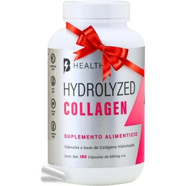 Colageno hidrolizado con Ácido Hialurónico, Elastina y Vitamina C, Natural, B Health Be Natural, Keto, Sin azucar -180 cápsulas de 500 mg