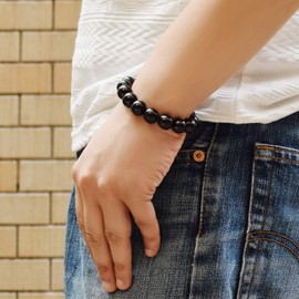 Shinjuku Gin no Kura, 0.5 inch (12 mm) Ball, Black Tourmaline, Bracelet, Length Approx. 6.9 - 7.7 inches (17.5 - 19.5 cm), M - LL Size, Birthstone, October, Natural Stone, Bracelet Beads, Simple,