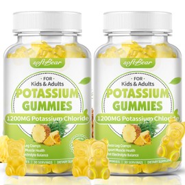 softbear Potassium Chloride Gummies 1200mg, Sugar-Free Potassium Gummies for Adults Support Leg Cramps High Potency Potassium Chloride Supplement, Pineapple Flavor 120 Count