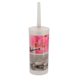 Orchid Print Plastic Toilet Brush and Holder Set