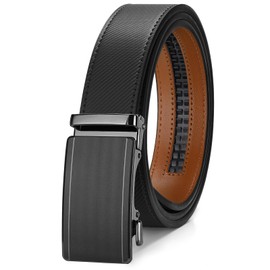SUOSDEY Men's Automatic Leather Belt Ratchet Belt for Business Casual Jeans 35mm Width Adjustable No Holes, 3. Black (Till)