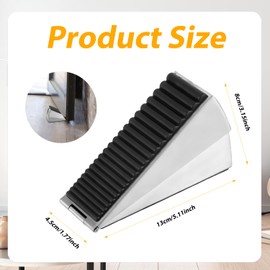 Tall Door Stopper, Stainless Steel Door Wedge Rubber Door Stopper Wedge Door Stopper Security for Bottom of Door High Door Stop for Any Tall Door Heavy Door (Silver)