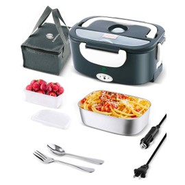 Electric Lunch Box For Adults, 80W Heated Lunch Box for Men 1.5L Stainless Steel, Portable Food Warmer for Car Truck Work, 12/24/110V, Loncheras Para Hombres De Trabajo, Heatable Lunchbox,White Grey