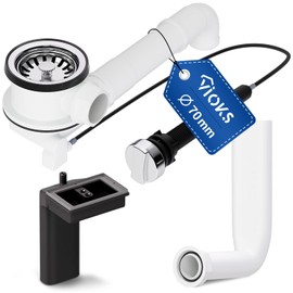 VIOKS Drain Fitting Sink with Strainer Basket Valve 70 mm - Eccentric Drain Fitting Sink Strainer Basket Excenter Valve Drain Overflow Sink Set