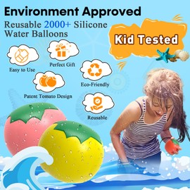 Tomato-Shaped Reusable Water Balloons - 16-Pack Silicone, Self-Sealing, Quick-Fill, Eco-Friendly, Fun for Kids & Adults, Ideal for Pool & Beach - AMTIFO