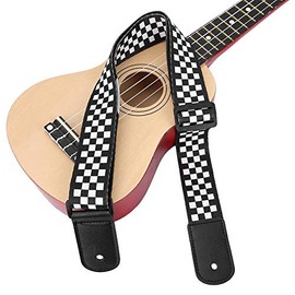 Bnineteenteam Ukulele Strap, Black and White Check Pattern, Adjustable Guitar Shoulder Strap Accessory for Ukulele, 4-String Musical Instruments Accessories for Musical Instruments, Black and White