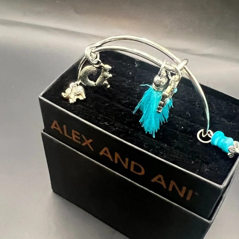Alex and Ani Silver Bangle Bracelet Elephant Owl Chipmunk Charms