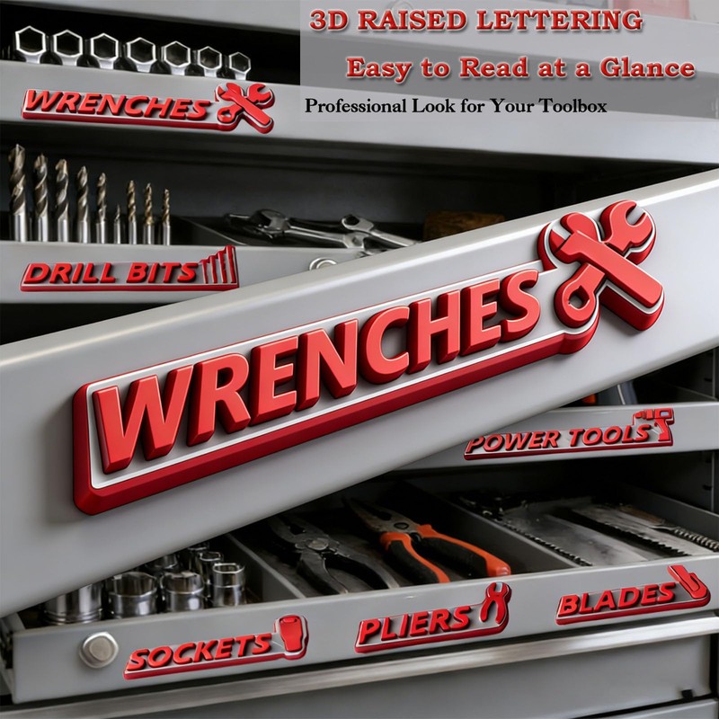 Magnetic Tool Box Labels, 12 PCS 3D Raised Toolbox Drawer