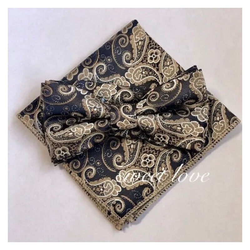 Champagne Gold Paisley [Bow Tie & Pocket Square] Set of