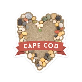 Die Cut Sticker Cape Cod, Stone Heart on Sand, Contour Vinyl Sticker 1 to 3 inches (Waterproof Decal for Cars, Water Bottles, Laptops, Coolers), Small