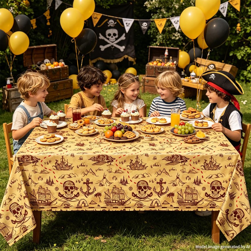 Pirate Tablecloth Treasure Map Tablecover Rectangular 51 x 86inch Treasure
