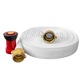 MIYOLU Fire Hose 1-1/2" ID x 75 ft Single Jacket TPU, Featuring M × F NST/NH Brass Couplings and Fire Hose Nozzle, 750 PSI Burst Pressure (75 ft)