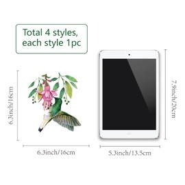 GORGECRAFT 6.3x6.3 Hummingbird Window Stickers Spring Window Clings Non Adhesive Flowers Window Film Colorful Leaves Window Strike Prevention Stickers Avoid Bird Pets Strikes Stairway Decals for Home