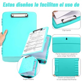 WAGADA - Portapapeles de Plástico con Almacenamiento, Tabla Portapapeles Caja de Almacenamiento Delgada Portátil para Oficina con Pinza (Tamaño A4 Azul Tiffany)
