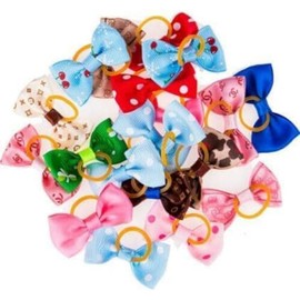 10Pcs/Set Dog Bows with Rubber Bands, Colorful Assorted Pet Cat Dog Hair Bows with Rubber Bands, Small Animals Habitat Decor Durability and Convenience