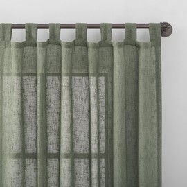 Archaeo Burlap Weave Linen Blend Tab Top Curtain, 50" x 63", Moss Green