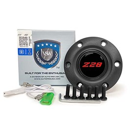 VSW S6 Black Horn Button Compatible with 6 Bolt Steering Wheel, Z28, Red Emblem, STE1072BLK